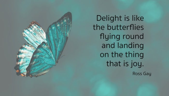 Delight is like the butterflies flying round and landing on the thing that is joy. Ross Gay