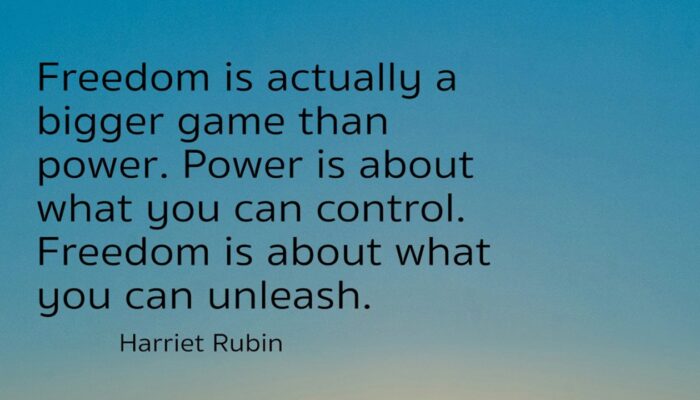 Freedom is actually a bigger game than power. Poer is about what you can control. Freedom is about what you can unleash.
